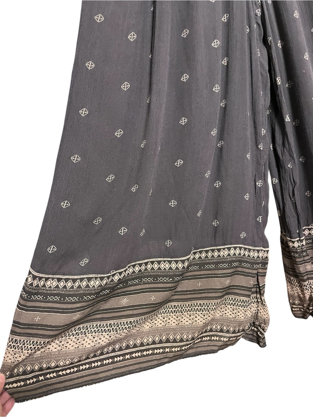 Free People Boho Wide Leg Jumpsuit LG Open Back Romper Pants Army Green Beaded - Picture 10 of 13